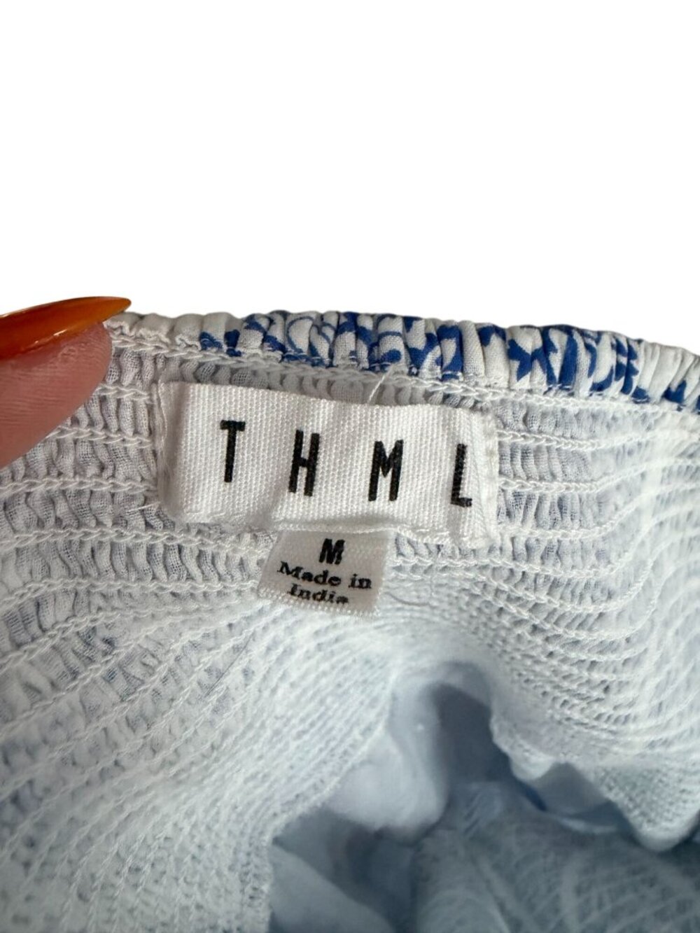 THML Smocked Blue White Paisley Maxi Dress Size Medium - Picture 7 of 7